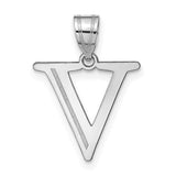 14k White Gold Letter V Pendant, Polished Alphabet Charm with Groove Accent
