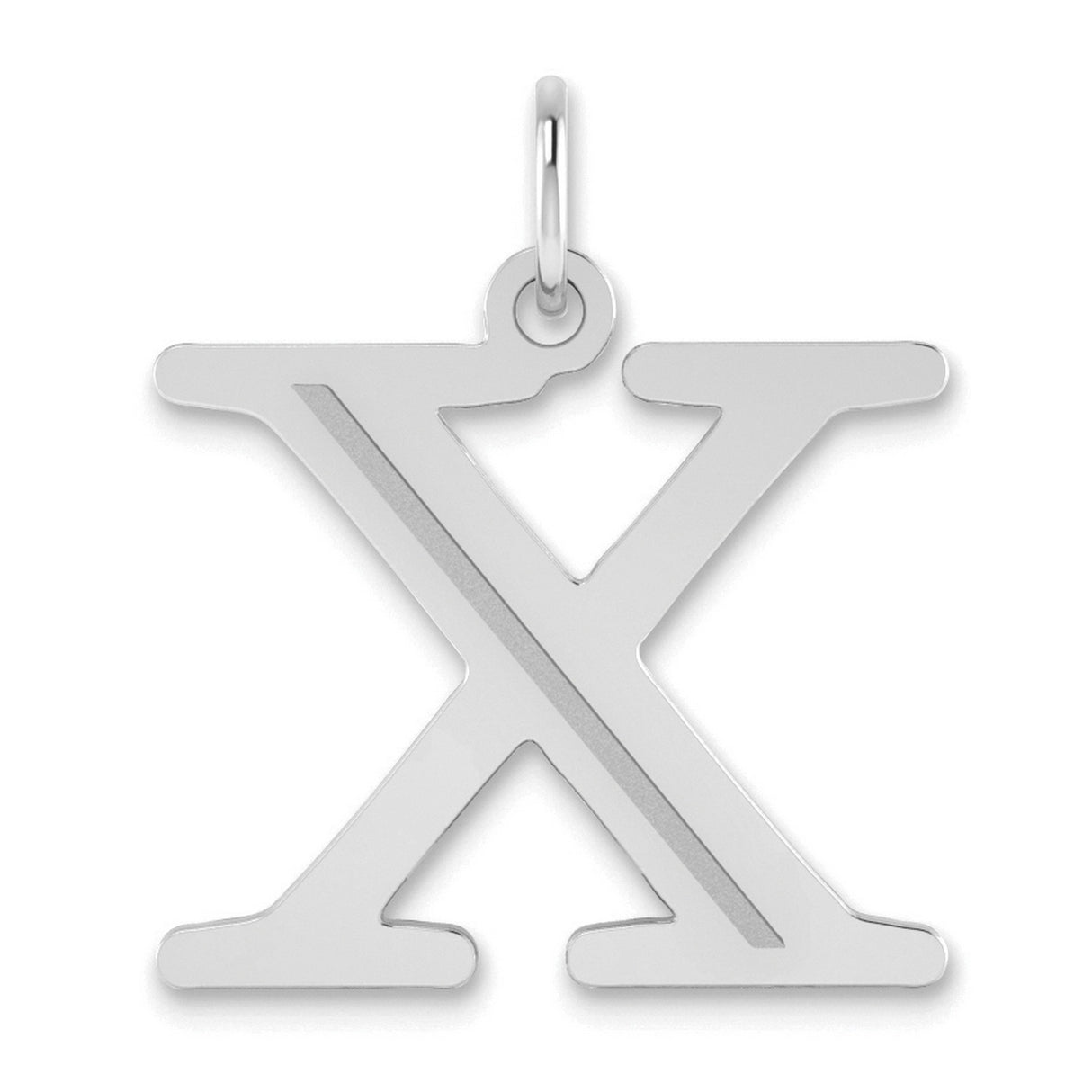 Polished Etched Letter X Initial Charm Pendant in Real 14k White Gold