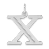 Polished Etched Letter X Initial Charm Pendant in Real 14k White Gold