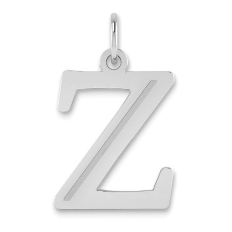 14k White Gold Z Pendant Charm, Polished Block Letter Initial, Unisex Monogram Jewelry