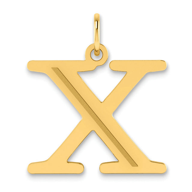 Polished Etched Letter X Initial Charm Pendant in Real 14k Yellow Gold