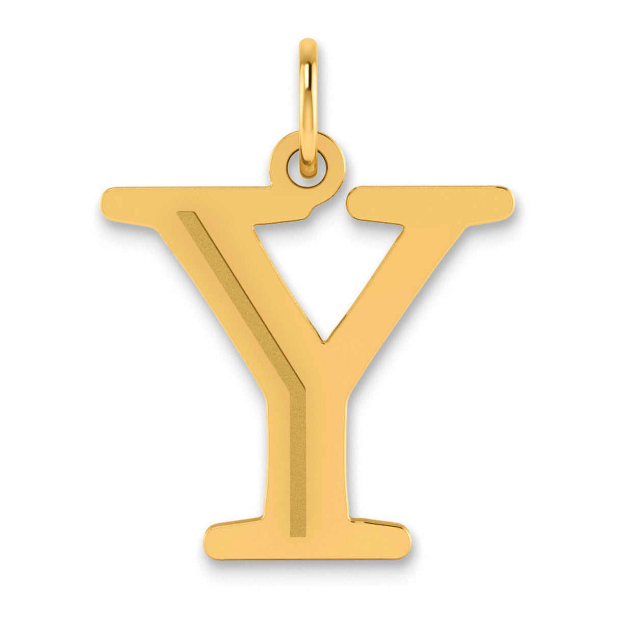 Polished Etched Letter Y Initial Charm Pendant in Real 14k Yellow Gold