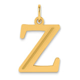 Polished Etched Letter Z Initial Charm Pendant in Real 14k Yellow Gold
