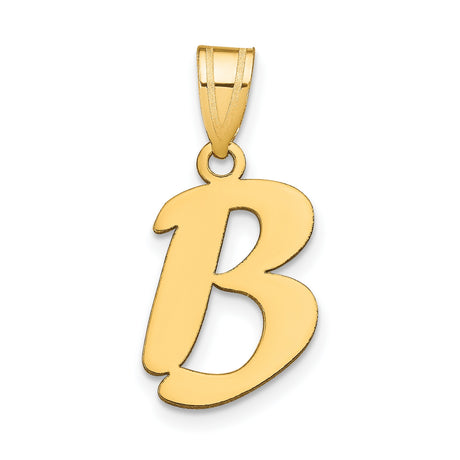 14k Yellow Gold Initial Pendant, Script Letter B Charm, Monogram Jewelry for Women or Unisex Wear