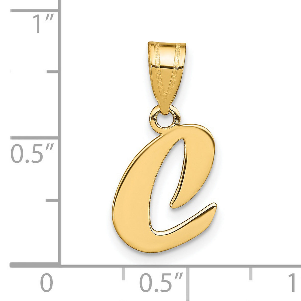 14k Yellow Gold Initial C Pendant, Script Letter Charm, Polished Alphabet Design for Women