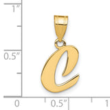 14k Yellow Gold Initial C Pendant, Script Letter Charm, Polished Alphabet Design for Women