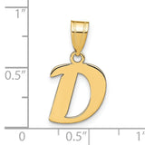 14k Yellow Gold Initial D Pendant, Polished Bold Script Letter Charm for Women or Unisex