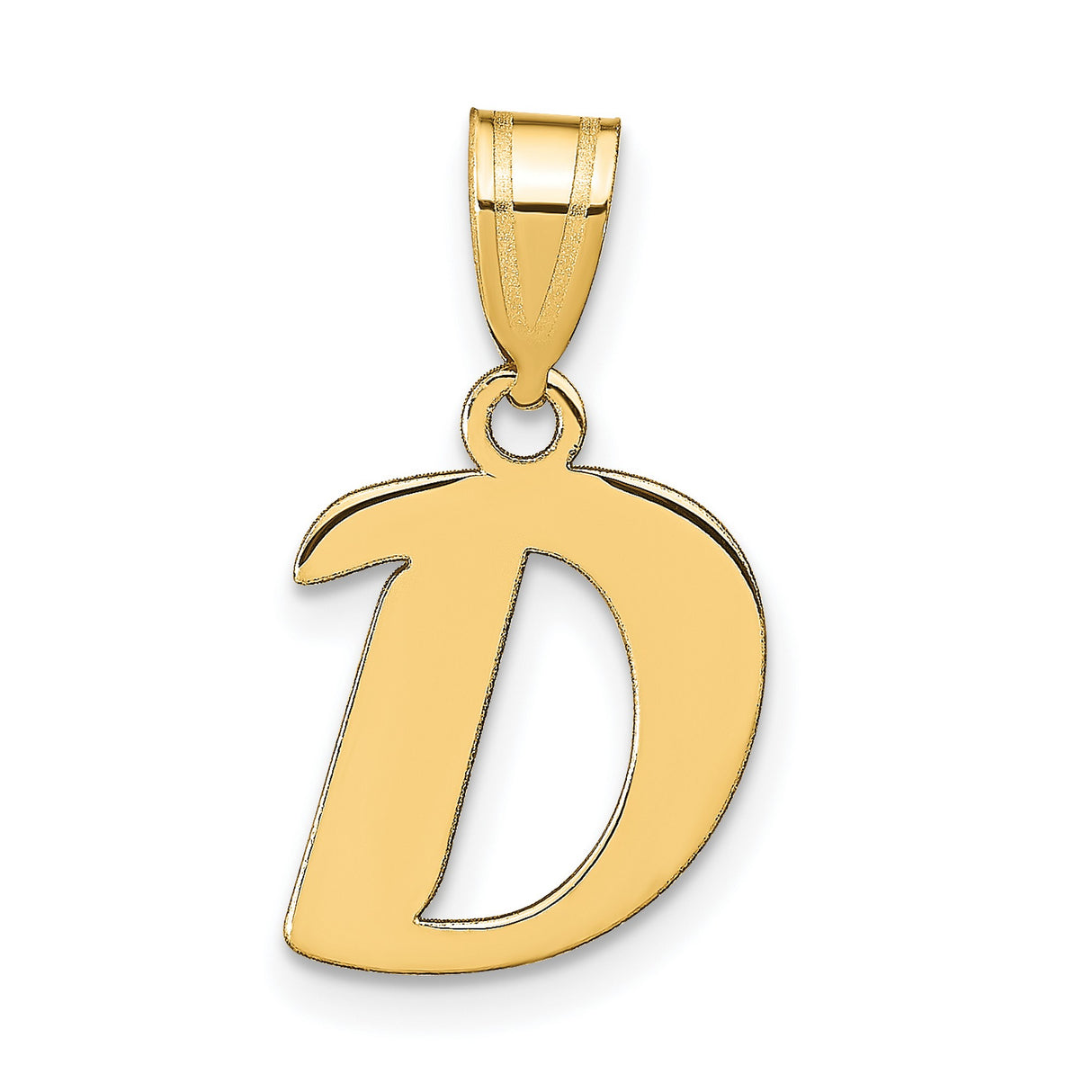 14k Yellow Gold Initial D Pendant, Polished Bold Script Letter Charm for Women or Unisex