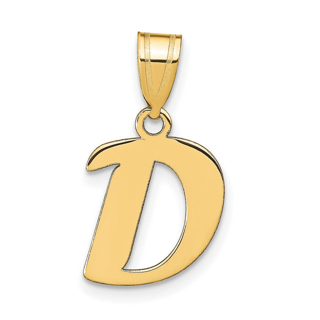 14k Yellow Gold Initial D Pendant, Polished Bold Script Letter Charm for Women or Unisex