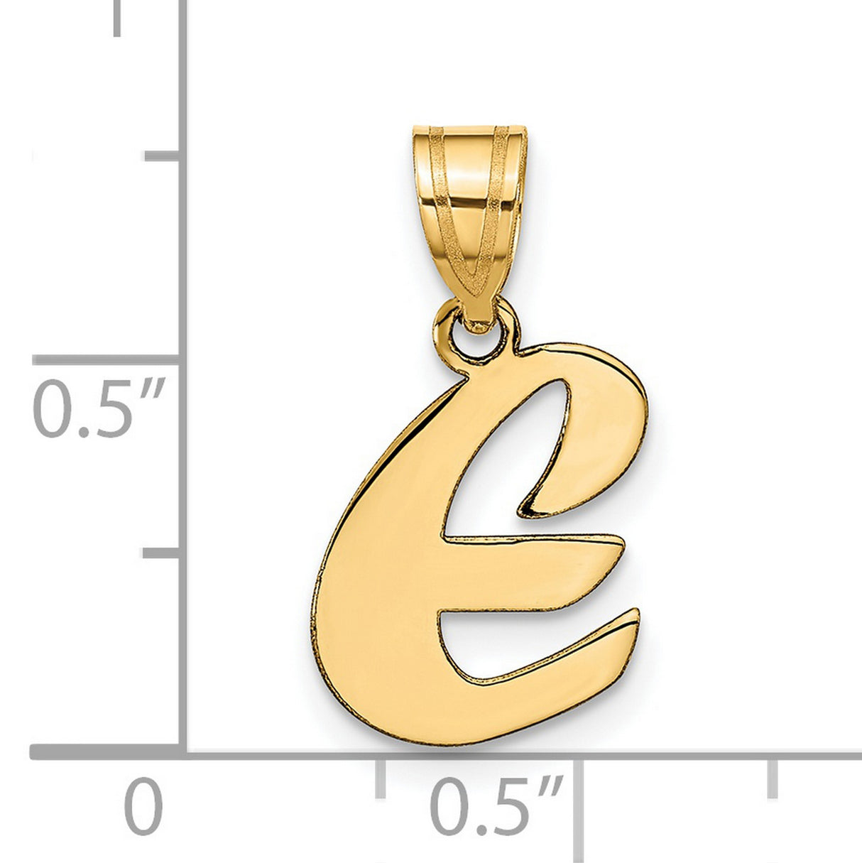 14k Yellow Gold Letter E Pendant Charm, Polished Script Initial, Dainty Alphabet Jewelry for Women