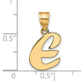 14k Yellow Gold Letter E Pendant Charm, Polished Script Initial, Dainty Alphabet Jewelry for Women