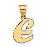 14k Yellow Gold Letter E Pendant Charm, Polished Script Initial, Dainty Alphabet Jewelry for Women