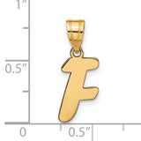 14k Yellow Gold Script Letter F Pendant Charm, Polished Finish, Dainty Monogram Jewelry