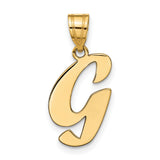 14k Yellow Gold Script Letter G Pendant, Polished Initial Charm, Dainty Monogram Jewelry