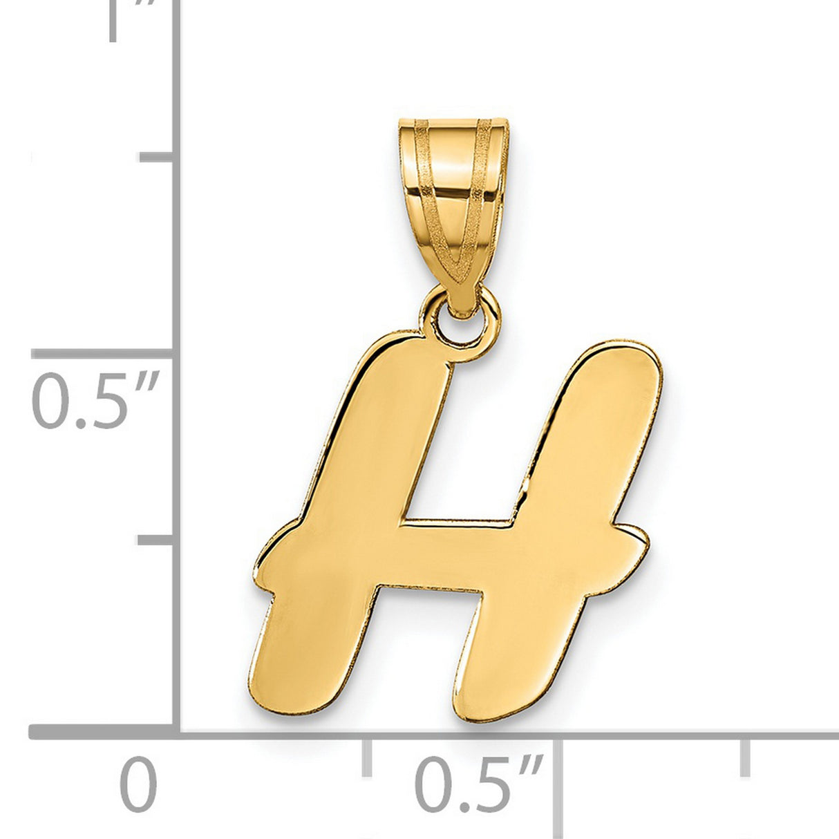 14k Yellow Gold Letter H Pendant, Script Initial Charm, Polished Monogram Design for Women or Unisex