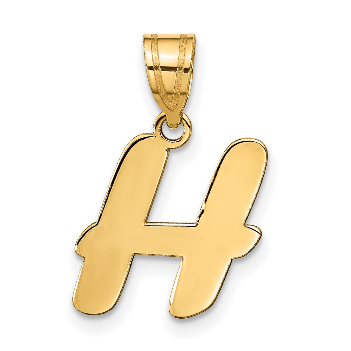 14k Yellow Gold Letter H Pendant, Script Initial Charm, Polished Monogram Design for Women or Unisex