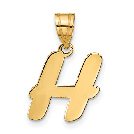 14k Yellow Gold Letter H Pendant, Script Initial Charm, Polished Monogram Design for Women or Unisex