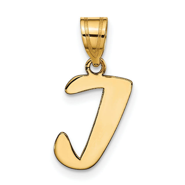 14k Yellow Gold Letter J Pendant, Script Initial Charm with Polished Finish for Women