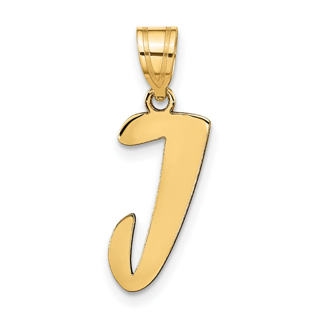 14k Yellow Gold Letter J Pendant, Script Monogram Charm for Women or Unisex Wear