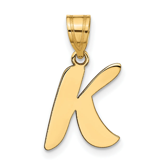 14k Yellow Gold Script Letter K Pendant, Polished Capital Monogram Charm for Women