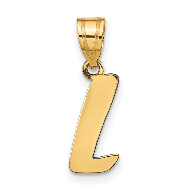 Polished Script Letter L Initial Charm Pendant in Real 14k Yellow Gold
