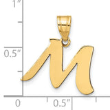 14k Yellow Gold Script Letter M Pendant, Polished Initial Charm, Unisex Monogram Jewelry