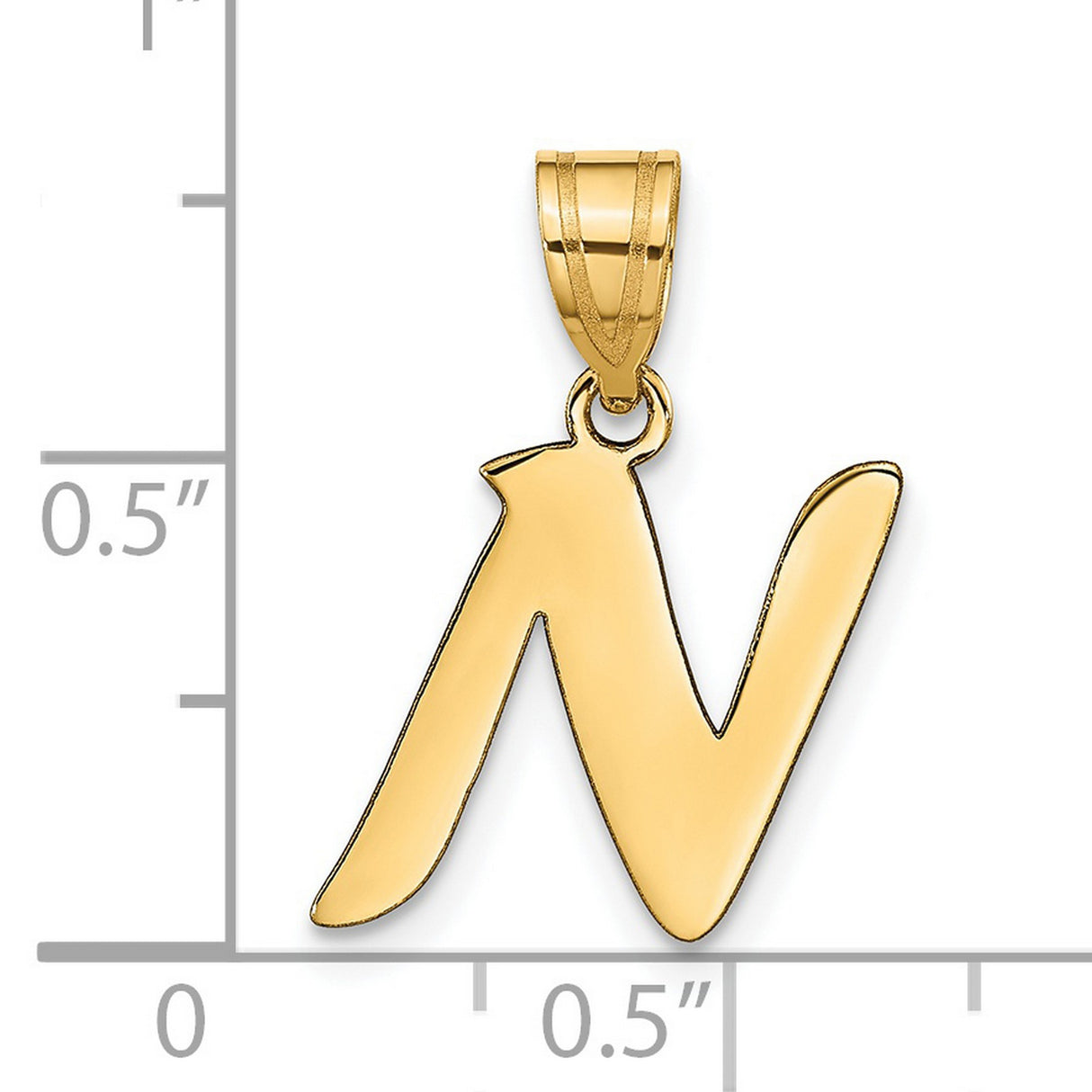 Polished Script Letter N Initial Charm Pendant in Real 14k Yellow Gold