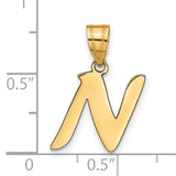 Polished Script Letter N Initial Charm Pendant in Real 14k Yellow Gold