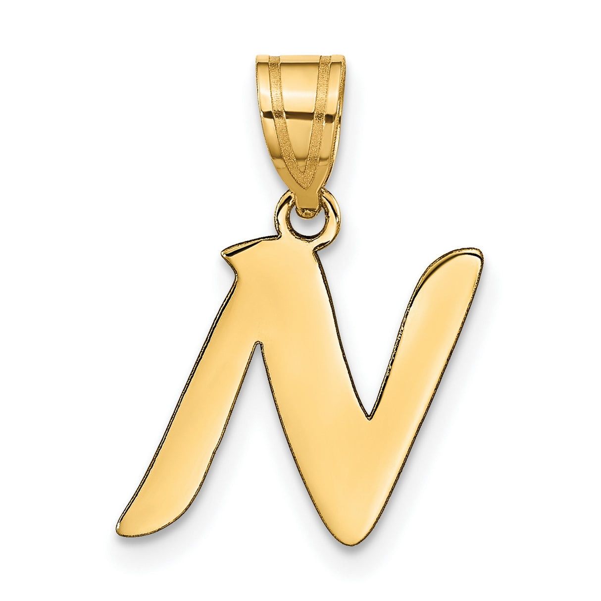 Polished Script Letter N Initial Charm Pendant in Real 14k Yellow Gold