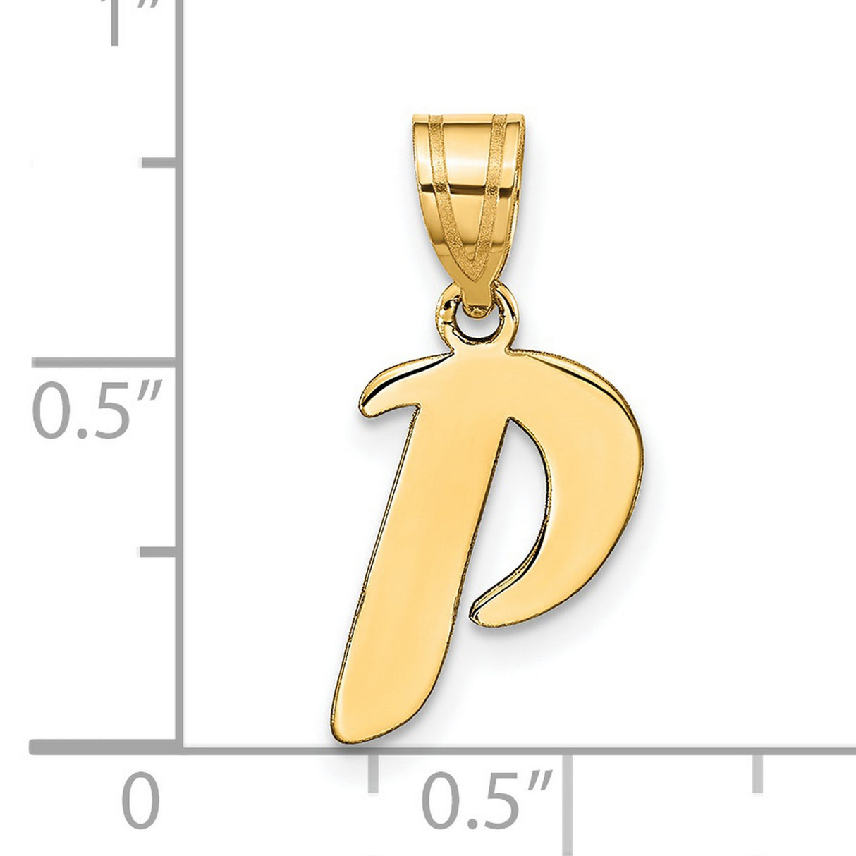 14k Yellow Gold Pendant, Script Letter P Initial Charm in Polished Cursive Style