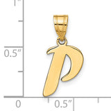 14k Yellow Gold Pendant, Script Letter P Initial Charm in Polished Cursive Style