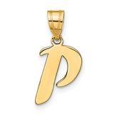 14k Yellow Gold Pendant, Script Letter P Initial Charm in Polished Cursive Style