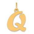 Polished Script Letter Q Initial Charm Pendant in Real 14k Yellow Gold