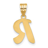 14k Yellow Gold Initial R Pendant, Polished Script Letter Charm for Women or Unisex Wear