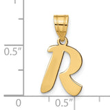 14k Yellow Gold Initial R Pendant, Polished Script Letter Charm for Women or Unisex Wear