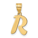 14k Yellow Gold Initial R Pendant, Polished Script Letter Charm for Women or Unisex Wear