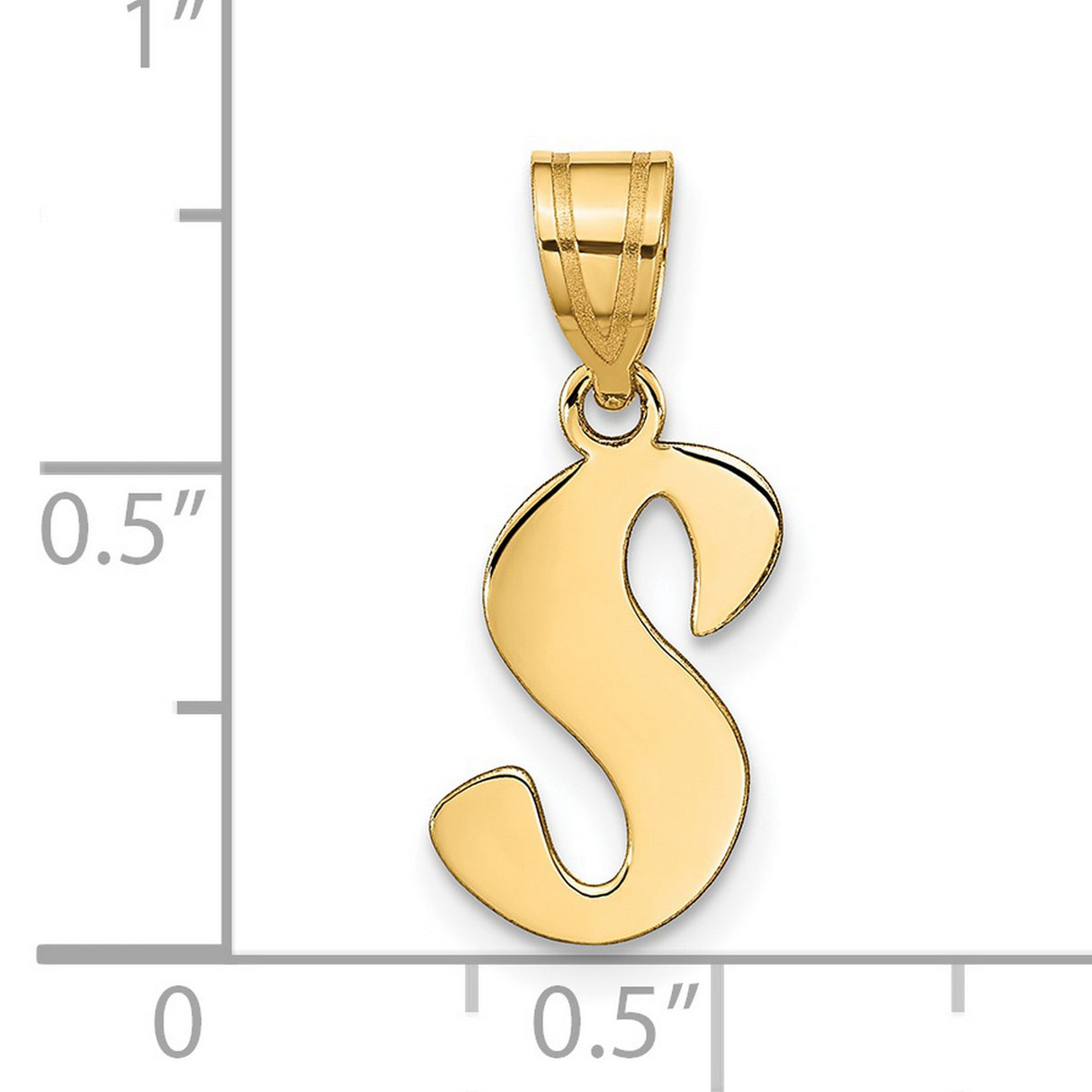 14k Yellow Gold Script Initial S Pendant, Polished Letter Charm for Women
