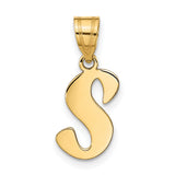 14k Yellow Gold Script Initial S Pendant, Polished Letter Charm for Women