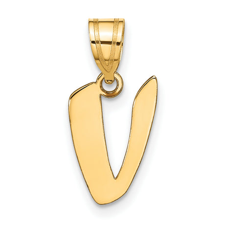 14k Yellow Gold Script Initial Pendant, Letter V Charm, Monogram Jewelry for Women