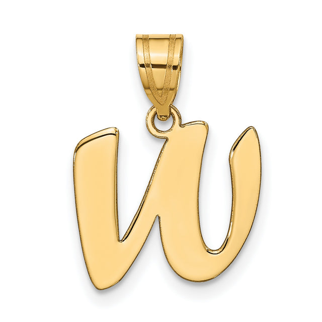 14k Yellow Gold Script Letter W Pendant, Polished Alphabet Initial Charm for Women