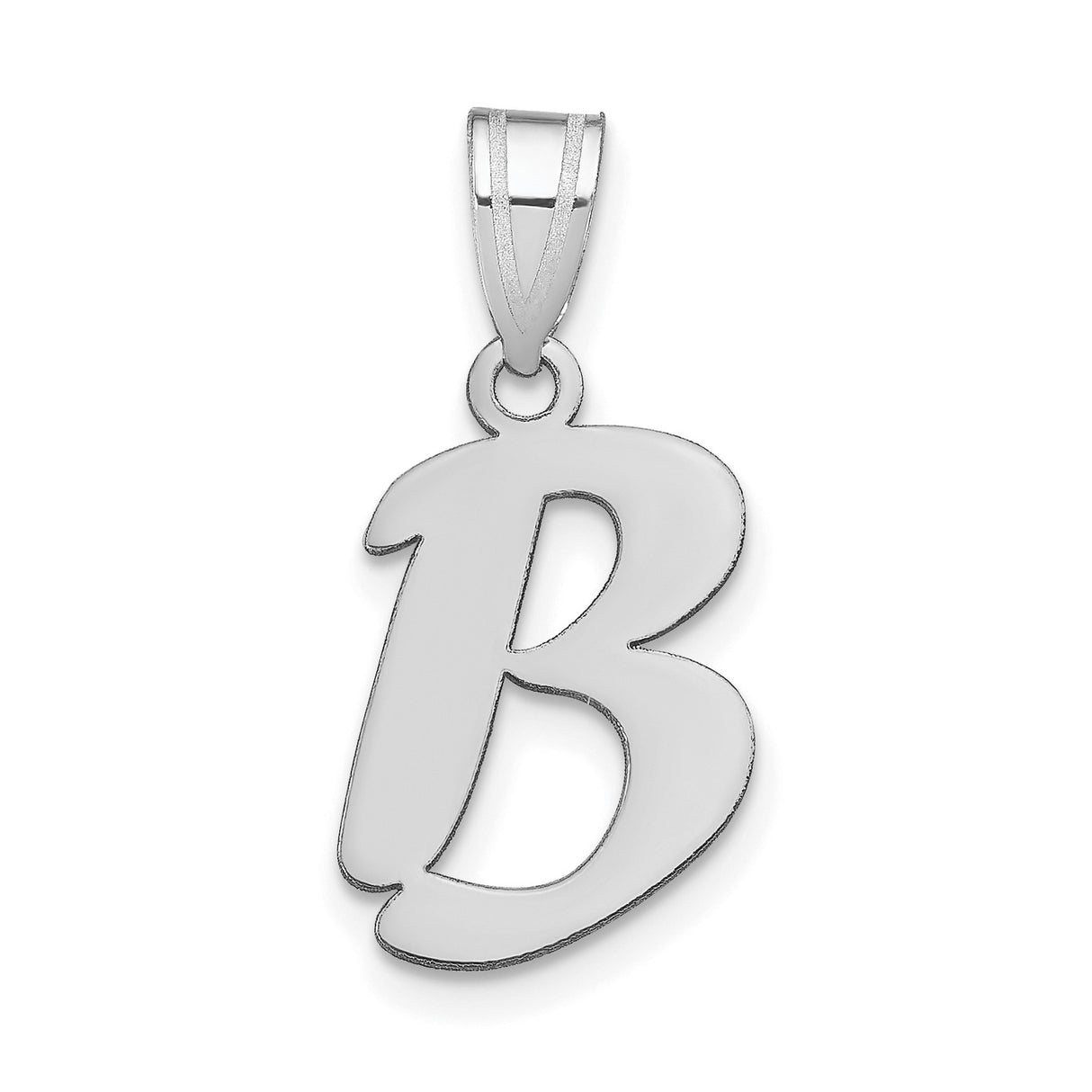 14k White Gold Script Letter B Pendant, Polished Bold Font Initial Charm for Women