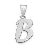 14k White Gold Script Letter B Pendant, Polished Bold Font Initial Charm for Women
