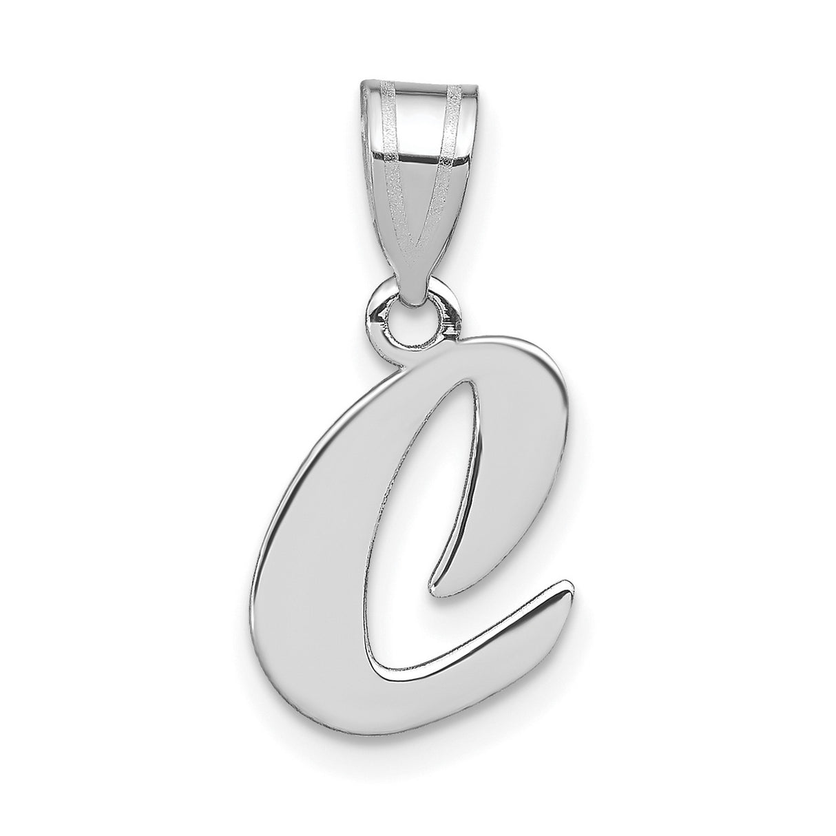 14k White Gold Script Letter C Pendant, Polished Finish, Monogram Initial Charm for Women