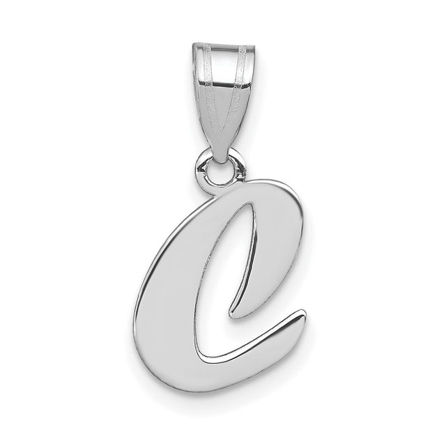 14k White Gold Script Letter C Pendant, Polished Finish, Monogram Initial Charm for Women