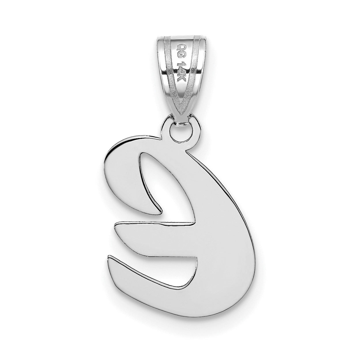 14k White Gold Initial E Pendant, Polished Lowercase Letter Charm for Women