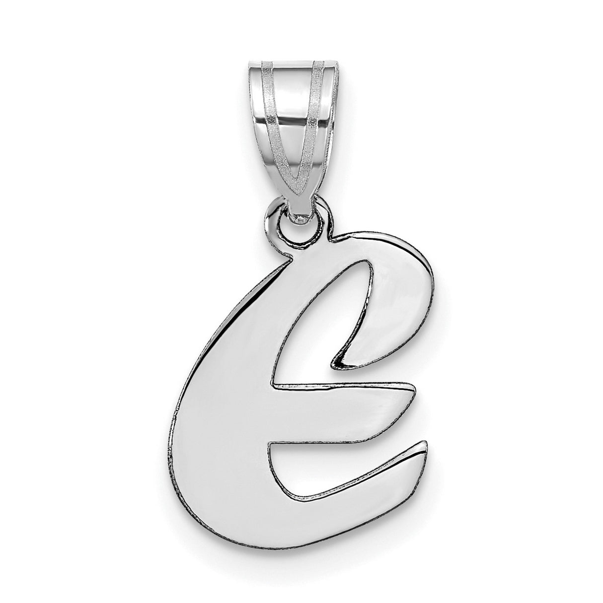 14k White Gold Initial E Pendant, Polished Lowercase Letter Charm for Women