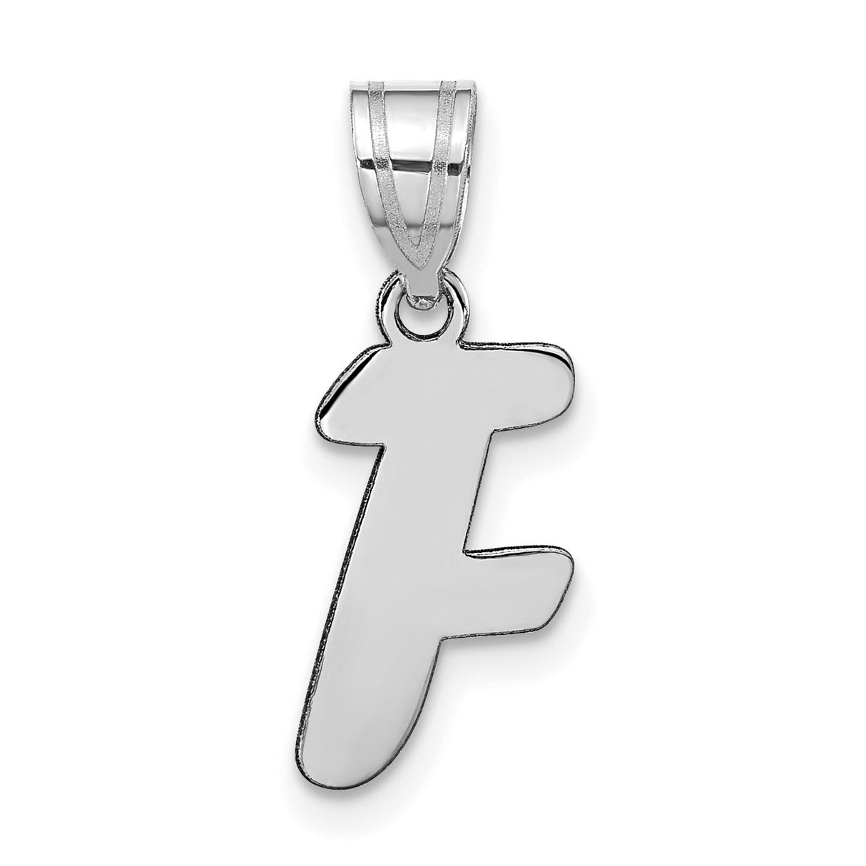 14k White Gold Initial F Pendant, Polished Script Monogram Charm for Women