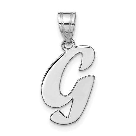 14k White Gold Script Letter G Pendant, Polished Initial Charm for Women or Unisex Wear