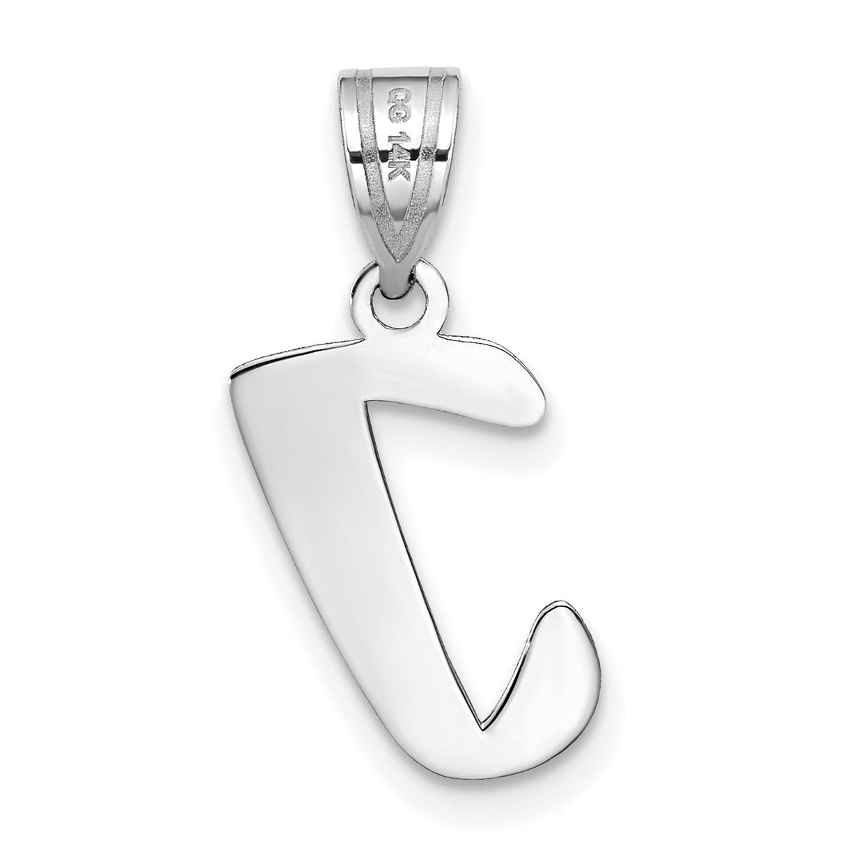 14k White Gold Script Initial J Pendant, Polished Letter Charm for Women