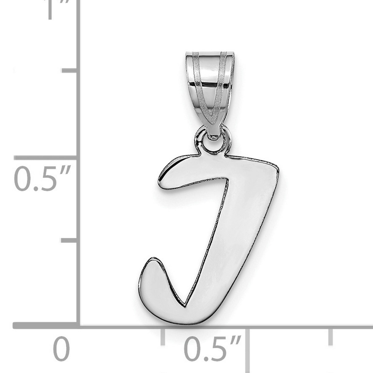 14k White Gold Script Initial J Pendant, Polished Letter Charm for Women